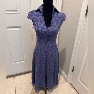 Ruby Belle Elegant Blue Floral Dress size US 6 Anthropologie